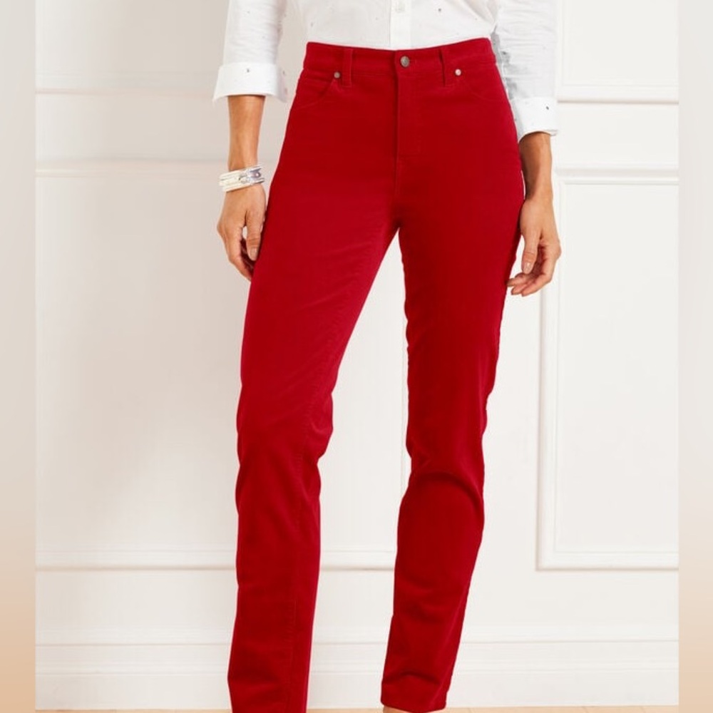 Talbots Stretch Corduroy Straight Leg Pants in Classic Red Size 16